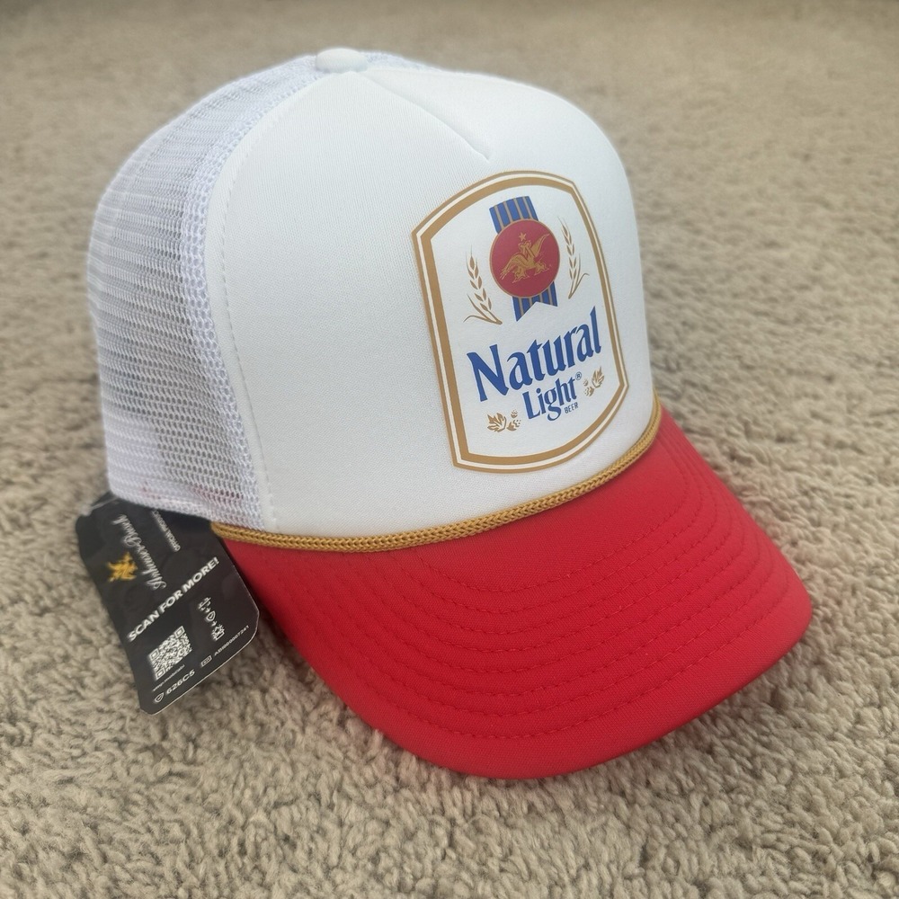 Natural Light‎ Hat Brew City Foam Trucker Snapback Red White Mesh Logo Roped Cap